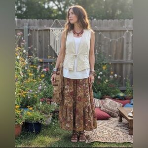 EUC VINTAGE ALLISON BRITTNEY vest with back crochet beige bho style Sz S